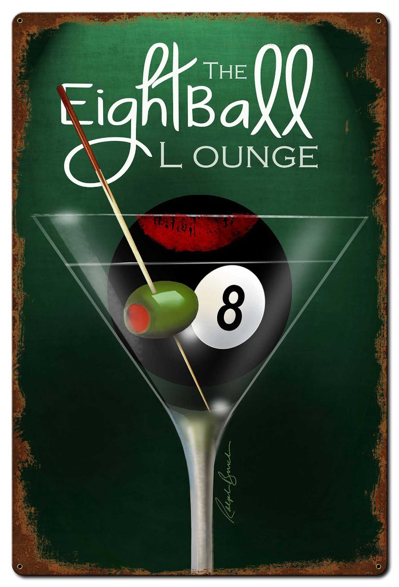 Eight Ball Lounge, Ralph Burch, Metal Sign, Wall Art, 24 X 36 Inches