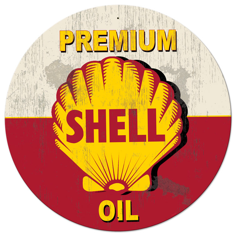 Red Premium Shell Oil Grunge LED, Oil & Petro, Metal Sign, Wall Art, 42 X 42 Inches