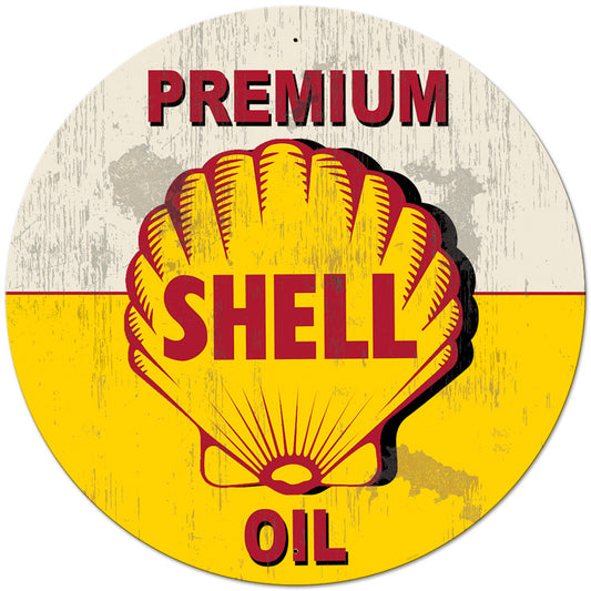 Yellow Premium Shell Oil Grunge, Oil & Petro, Metal Sign, Wall Art, 42 X 42 Inches