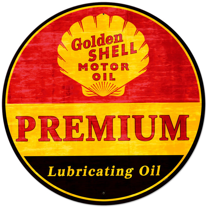 Golden Shell Motor Oil Premium Lubricating Oil Grunge, Oil & Petro, Metal Sign, Wall Art, 42 X 42 Inches