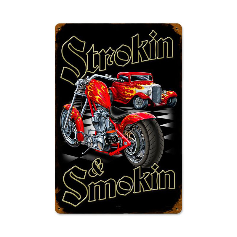 Strokin And Smokin Vintage Sign, Aviation, Metal Sign, Wall Art, 12 X 18 Inches