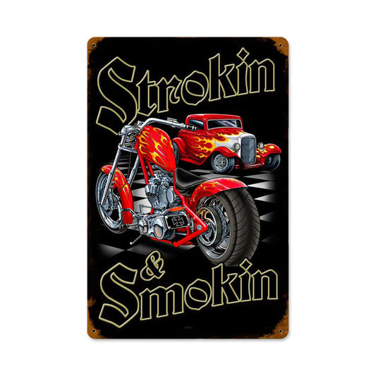 Strokin And Smokin Vintage Sign, Aviation, Metal Sign, Wall Art, 12 X 18 Inches