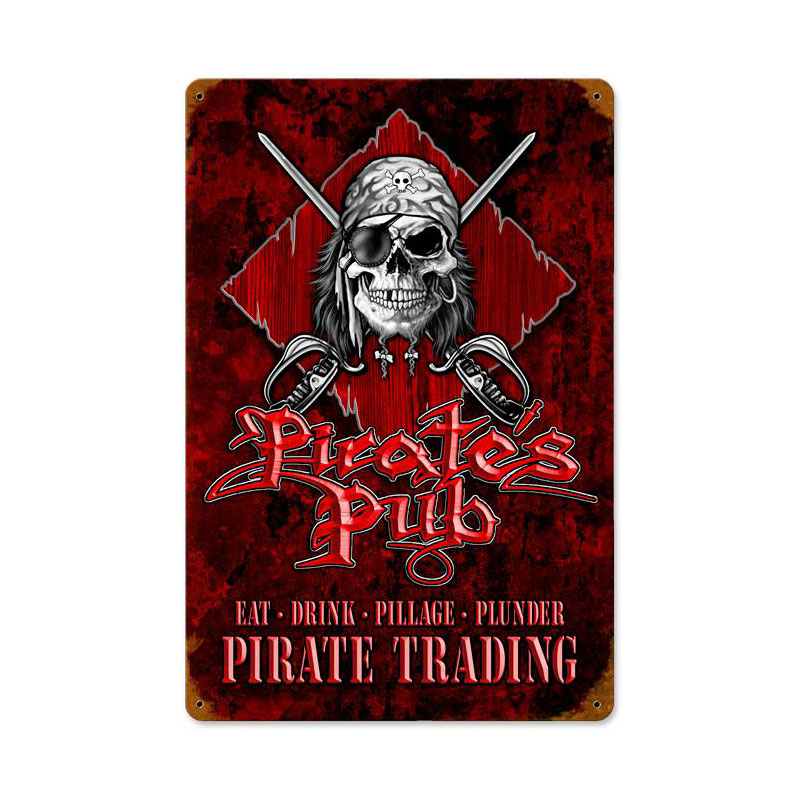 Pirates Pub Vintage Sign, Man Cave, Metal Sign, Wall Art, 12 X 18 Inches