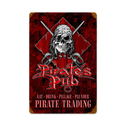Pirates Pub Vintage Sign, Man Cave, Metal Sign, Wall Art, 12 X 18 Inches