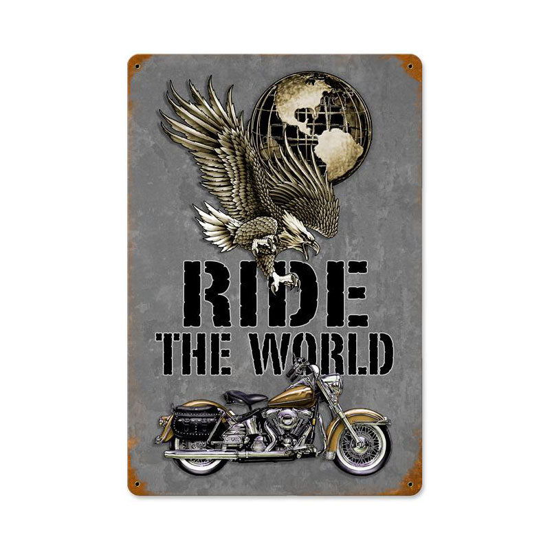 Ride The World Vintage Sign, Other, Metal Sign, Wall Art, 12 X 18 Inches