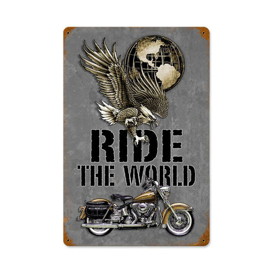 Ride The World Vintage Sign, Other, Metal Sign, Wall Art, 12 X 18 Inches
