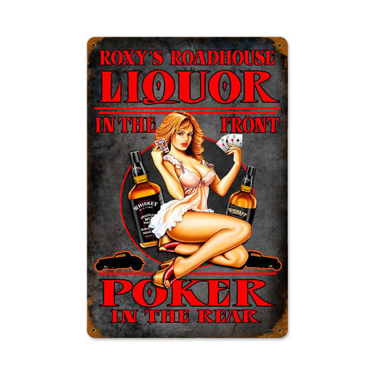 Liquor Poker Vintage Sign, Pinup Girls, Metal Sign, Wall Art, 12 X 18 Inches