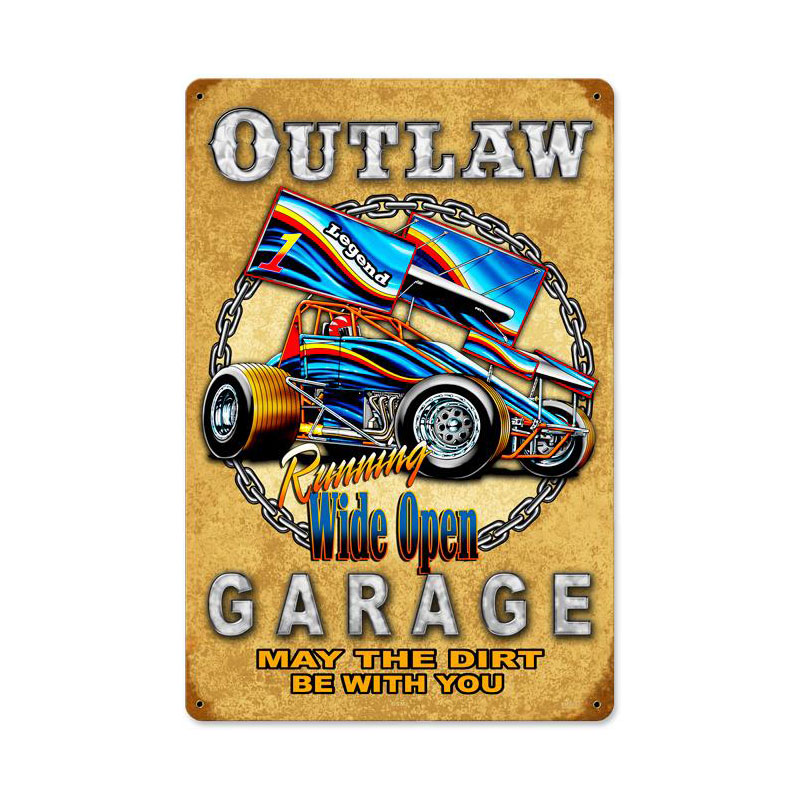 Outlaw Garage Vintage Sign, Other, Metal Signs 1, Wall Art, 12 X 18 Inches