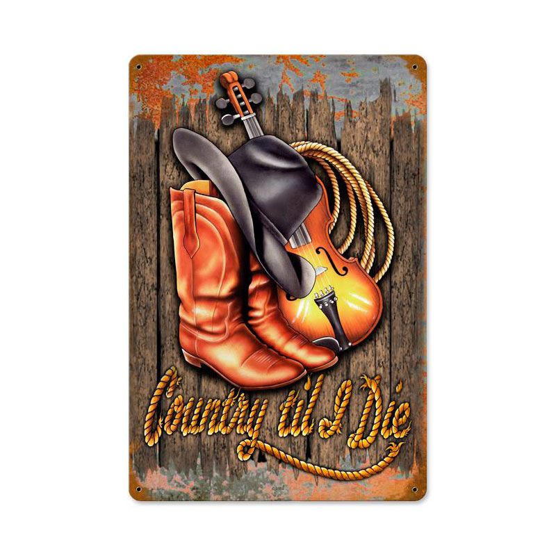 Country Til I Die Vintage Sign, Other, Metal Sign, Wall Art, 12 X 18 Inches