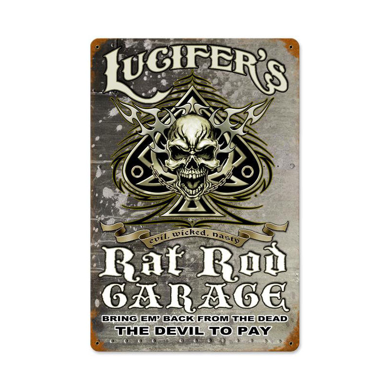 Lucifers Garage Vintage Sign, Other, Metal Sign, Wall Art, 12 X 18 Inches
