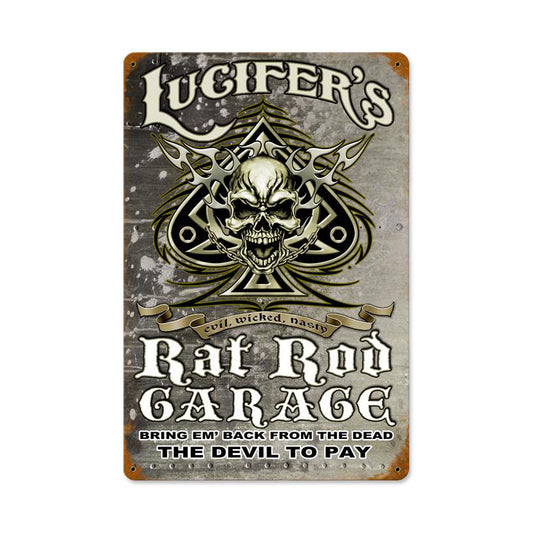 Lucifers Garage Vintage Sign, Other, Metal Sign, Wall Art, 12 X 18 Inches