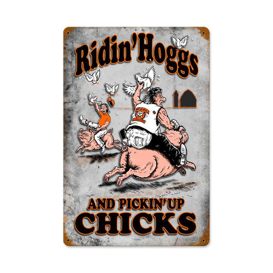 Riding Hogs Vintage Sign, Other, Metal Sign, Wall Art, 12 X 18 Inches