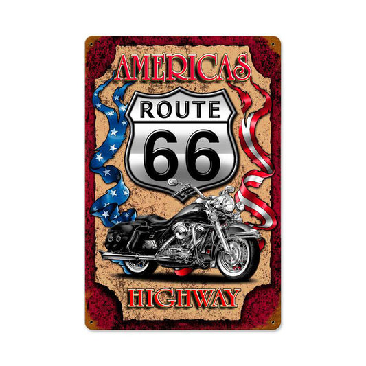 Americas Highway 66 Vintage Sign, Other, Metal Sign, Wall Art, 12 X 18 Inches