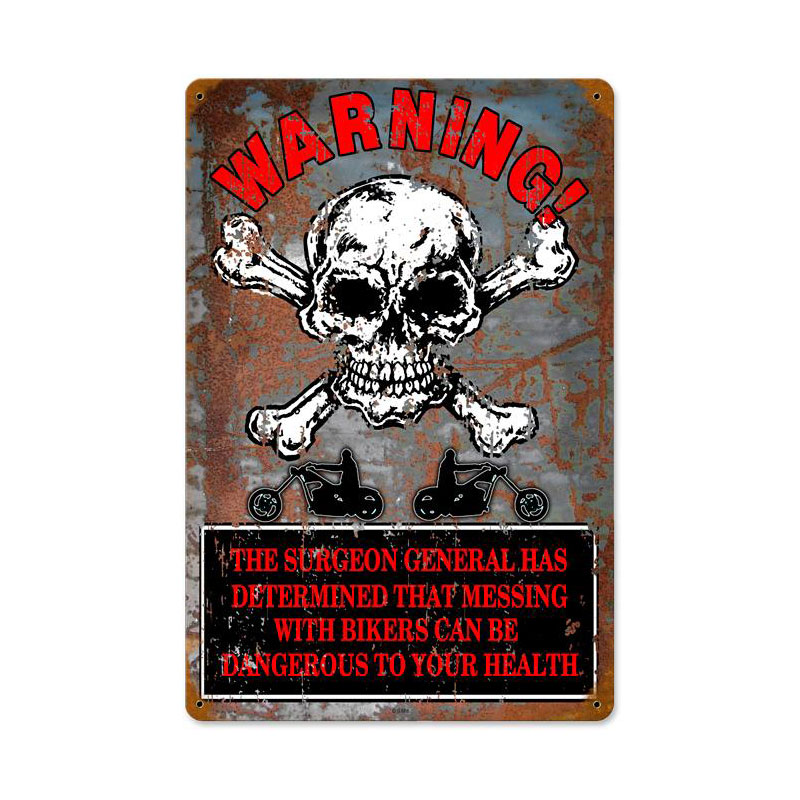 Warning Bikers Vintage Sign, Other, Metal Sign, Wall Art, 12 X 18 Inches