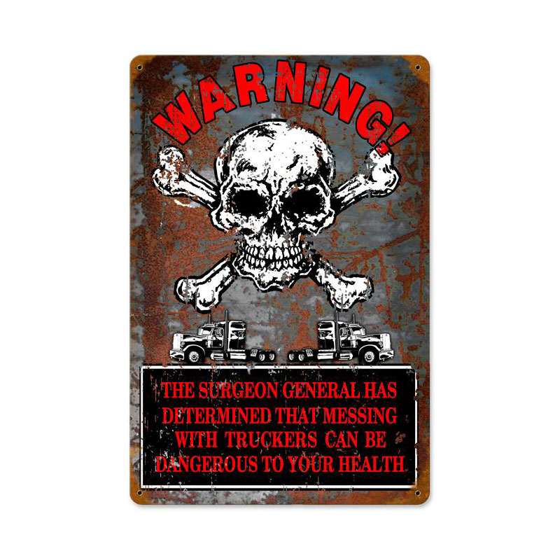 Warning Truckers Vintage Sign, Automotive, Metal Sign, Wall Art, 12 X 18 Inches