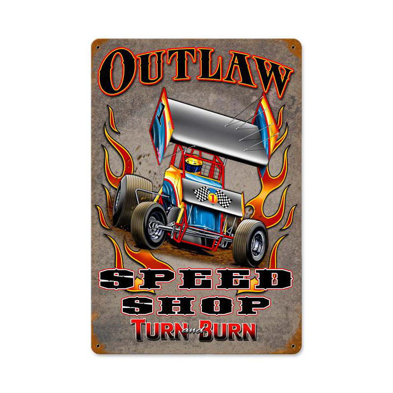 Outlaw Speed Shop Vintage Sign, Other, Metal Sign, Wall Art, 12 X 18 Inches