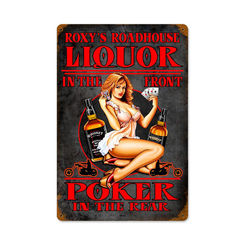 Liquor Poker Vintage Sign, Pinup Girls, Metal Sign, Wall Art, 18 X 12 Inches