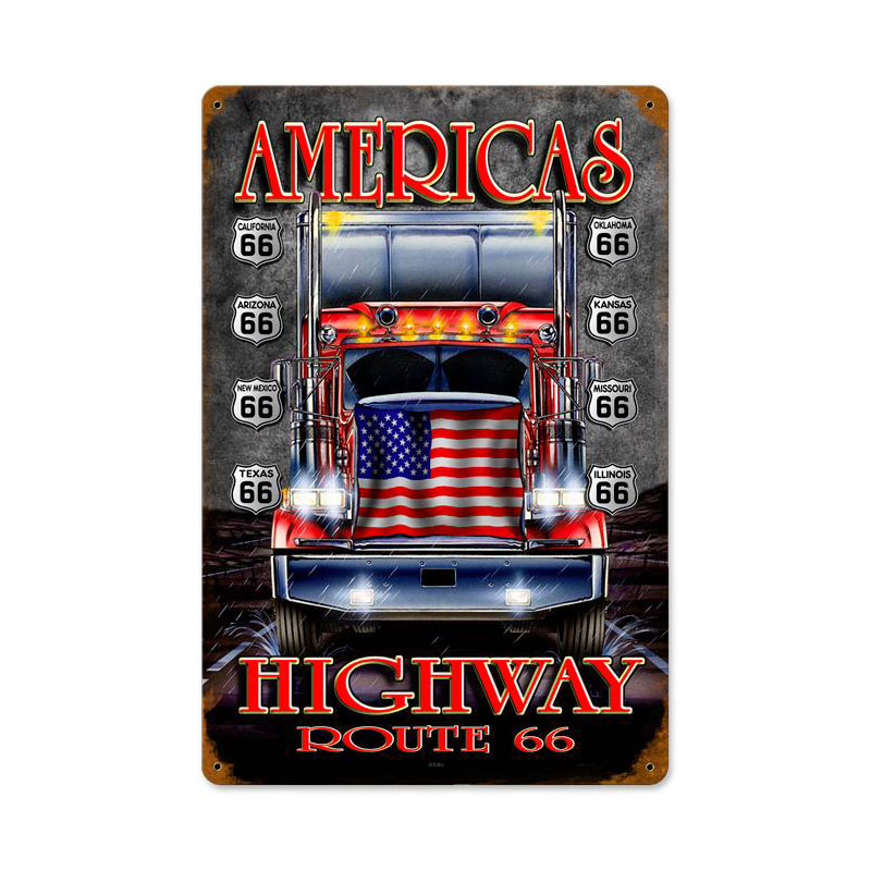 Truckers Highway Vintage Sign, Automotive, Metal Sign, Wall Art, 12 X 18 Inches