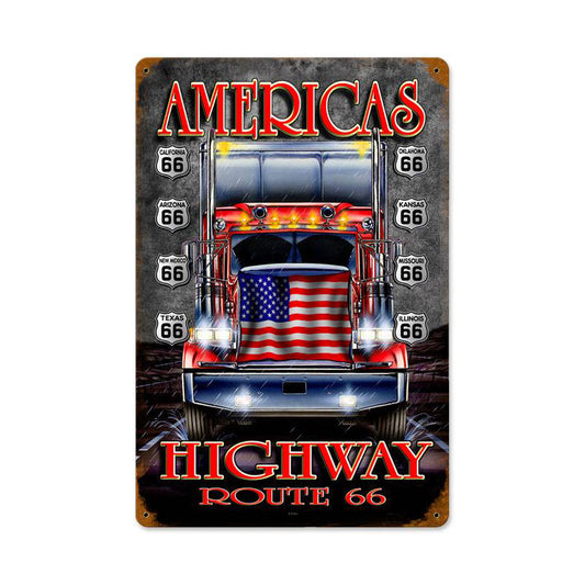Truckers Highway Vintage Sign, Automotive, Metal Sign, Wall Art, 12 X 18 Inches