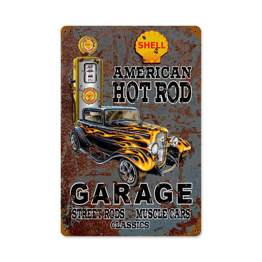 Hot Rod Shell Gas Vintage Sign, Other, Metal Sign, Wall Art, 12 X 18 Inches