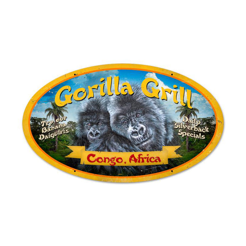 Gorilla Grill Vintage Sign, Other, Metal Sign, Wall Art, 24 X 14 Inches