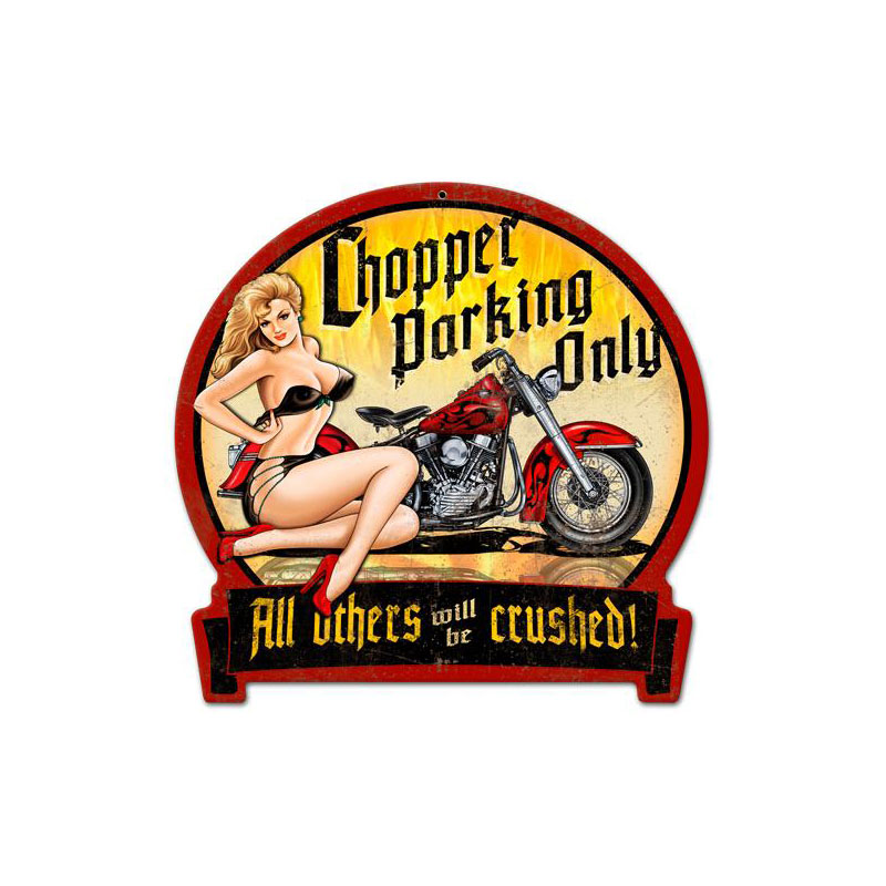 Chopper Parking Vintage Sign, Motorcycle, Metal Sign, Wall Art, 16 X 15 Inches