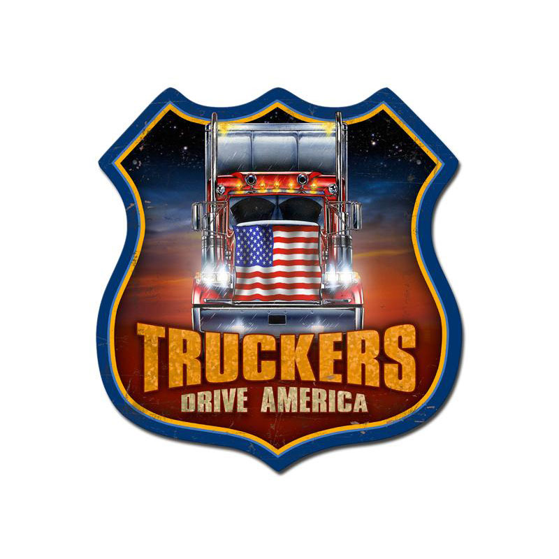 Truckers Drive America Vintage Sign, Automotive, Metal Sign, Wall Art, 15 X 15 Inches