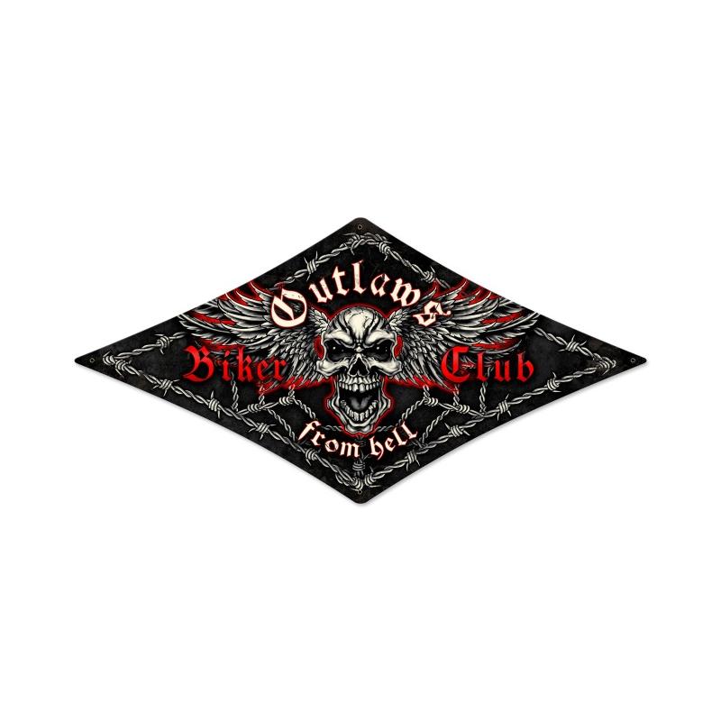 Outlaws Skull Vintage Sign, Automotive, Metal Sign, Wall Art, 14 X 24 Inches