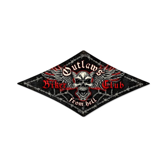 Outlaws Skull Vintage Sign, Automotive, Metal Sign, Wall Art, 14 X 24 Inches