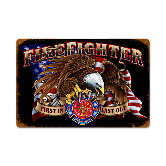 Firefighter Eagle Vintage Sign, Other, Metal Sign, Wall Art, 12 X 18 Inches