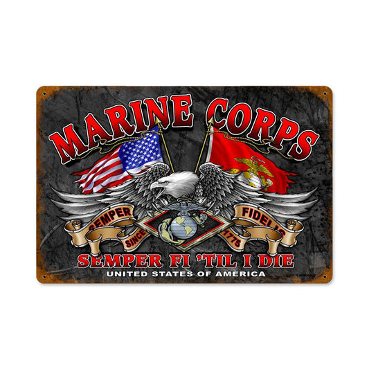 MARINE CORPS, Military, Metal Sign, Wall Art, 12 X 18 Inches