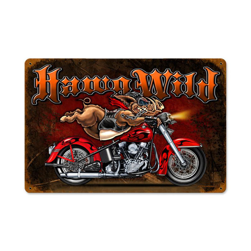 Hawg Wild Vintage Sign, Other, Metal Sign, Wall Art, 12 X 18 Inches