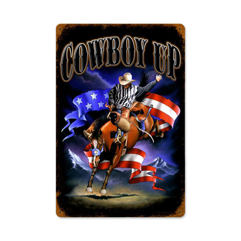 Cowboy Up Vintage Sign, Other, Metal Sign, Wall Art, 12 X 18 Inches