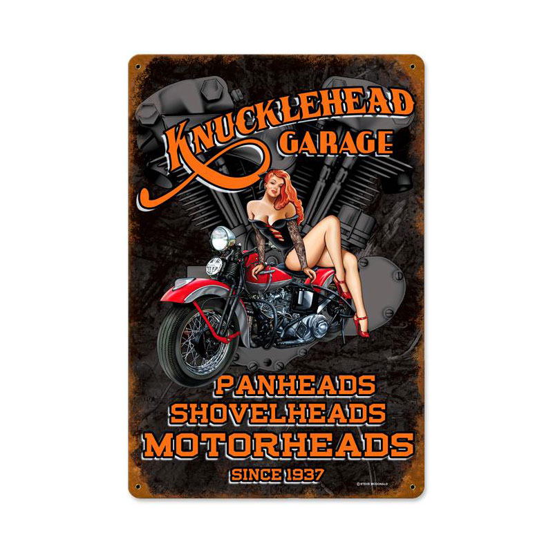 Knuckle Garage Vintage Sign, Other, Metal Sign, Wall Art, 12 X 18 Inches