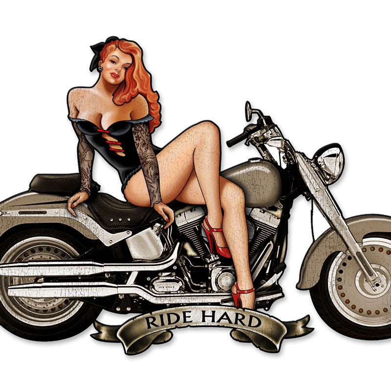 Motorcycle Girl Vintage Sign, Other, Metal Sign, Wall Art, 18 X 12 Inches