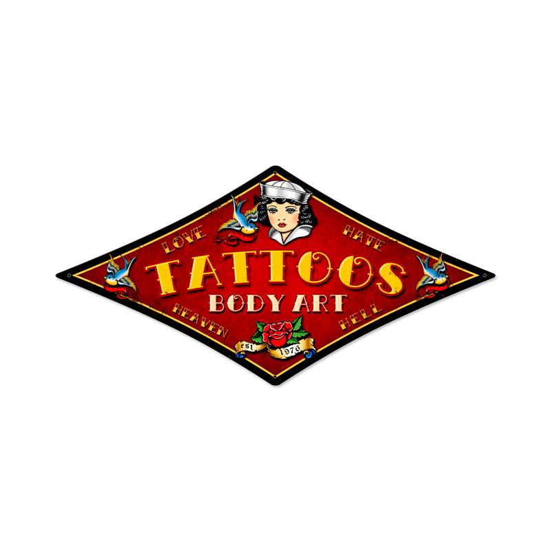 Sailor Tattoos Vintage Sign, Other, Metal Sign, Wall Art, 22 X 14 Inches