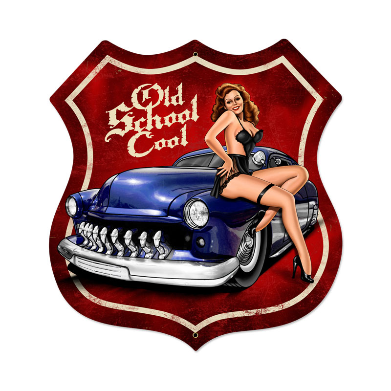 Old School Vintage Sign, Pinup Girls, Metal Sign, Wall Art, 28 X 28 Inches