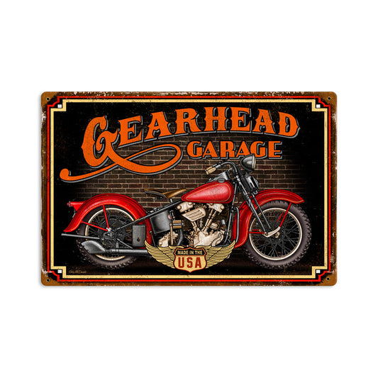 Gear Head Vintage Sign, Other, Metal Sign, Wall Art, 18 X 12 Inches