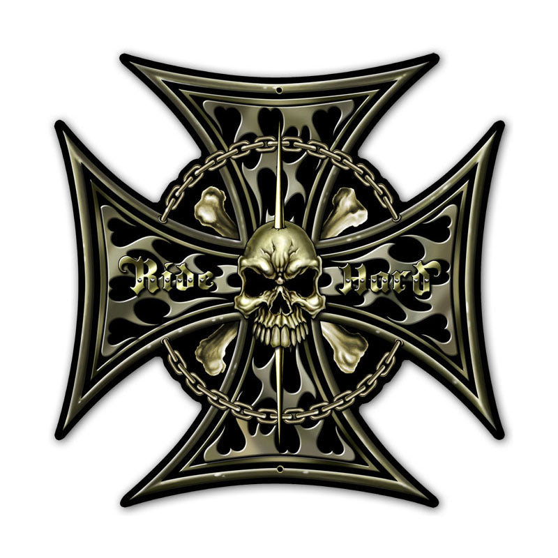 Iron Cross Skull Vintage Sign, Other, Metal Sign, Wall Art, 15 X 15 Inches