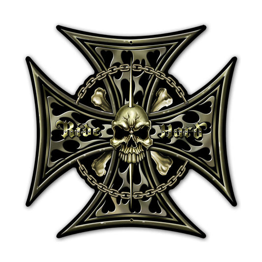 Iron Cross Skull Vintage Sign, Other, Metal Sign, Wall Art, 15 X 15 Inches