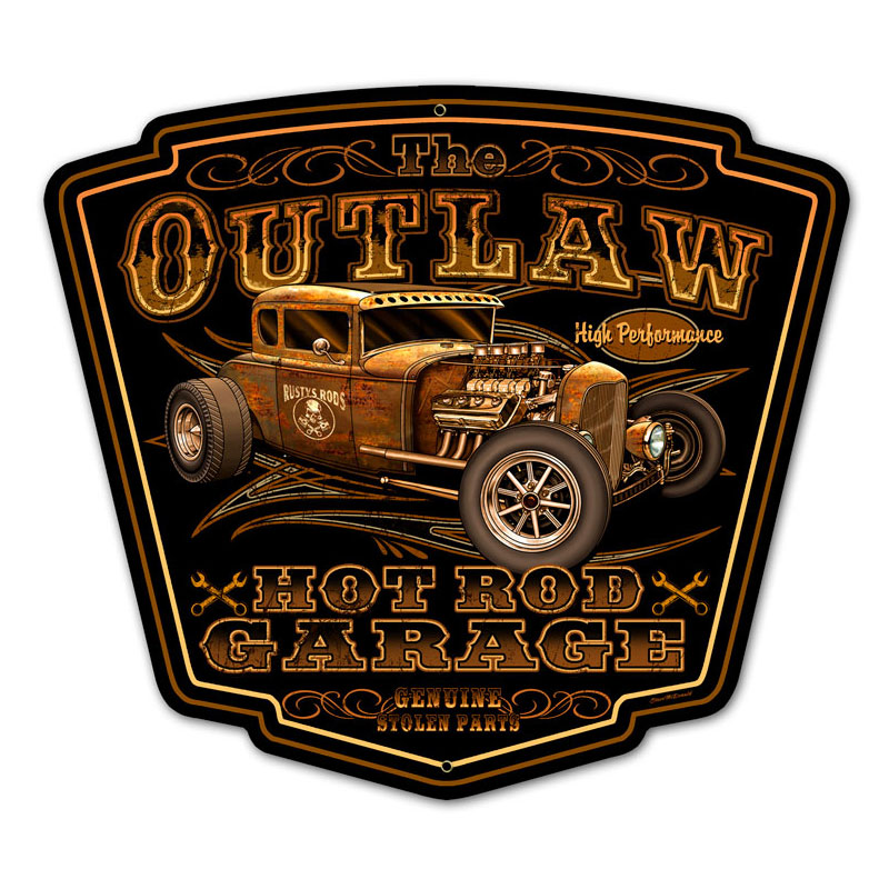 Outlaw Garage Vintage Sign, Automotive, Metal Sign, Wall Art, 16 X 16 Inches