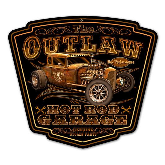 Outlaw Garage Vintage Sign, Automotive, Metal Sign, Wall Art, 16 X 16 Inches
