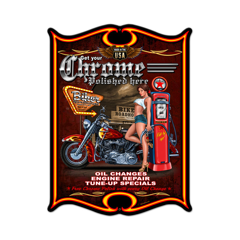 Polished Chrome Vintage Sign, Other, Metal Sign, Wall Art, 14 X 19 Inches