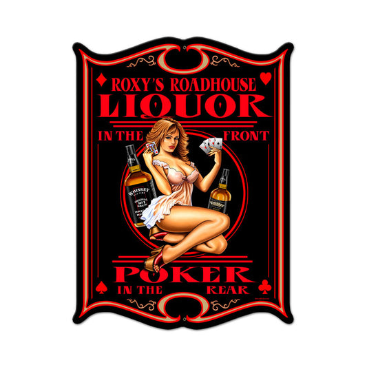 Liquor Poker Vintage Sign, Pinup Girls, Metal Sign, Wall Art, 14 X 19 Inches