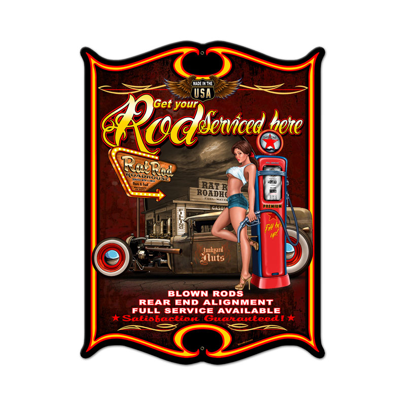 Rod Serviced Vintage Sign, Automotive, Metal Sign, Wall Art, 14 X 19 Inches