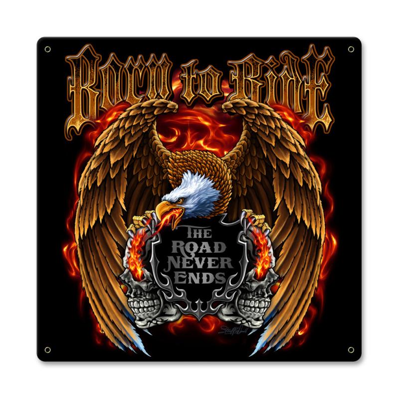 Born To Ride Vintage Sign, Automotive, Metal Sign, Wall Art, 18 X 18 Inches
