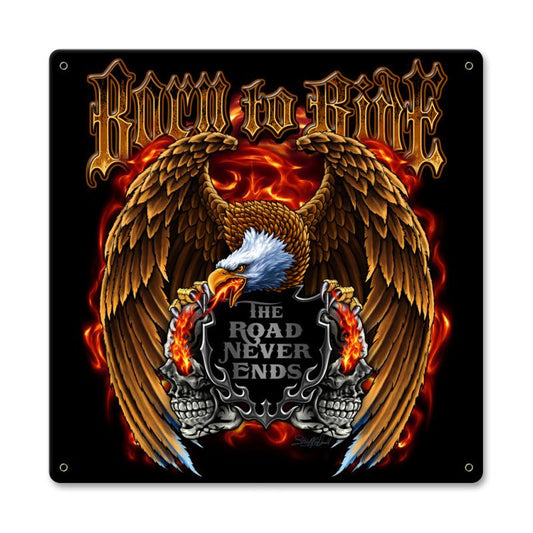 Born To Ride Vintage Sign, Automotive, Metal Sign, Wall Art, 18 X 18 Inches