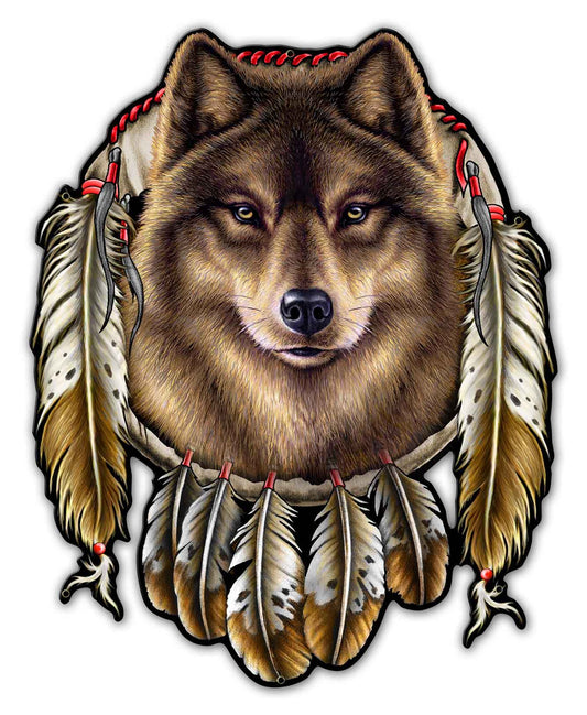 WOLF INDIAN, Other, Metal Sign, Wall Art, 29 X 36 Inches