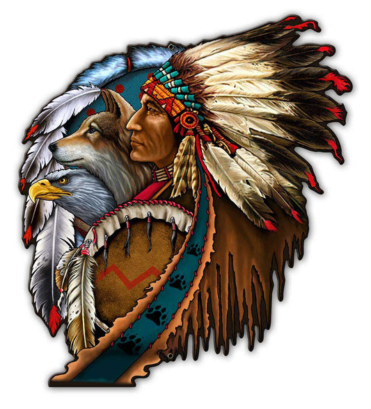 SHIELD INDIAN 5, Other, Metal Sign, Wall Art, 14 X 15 Inches