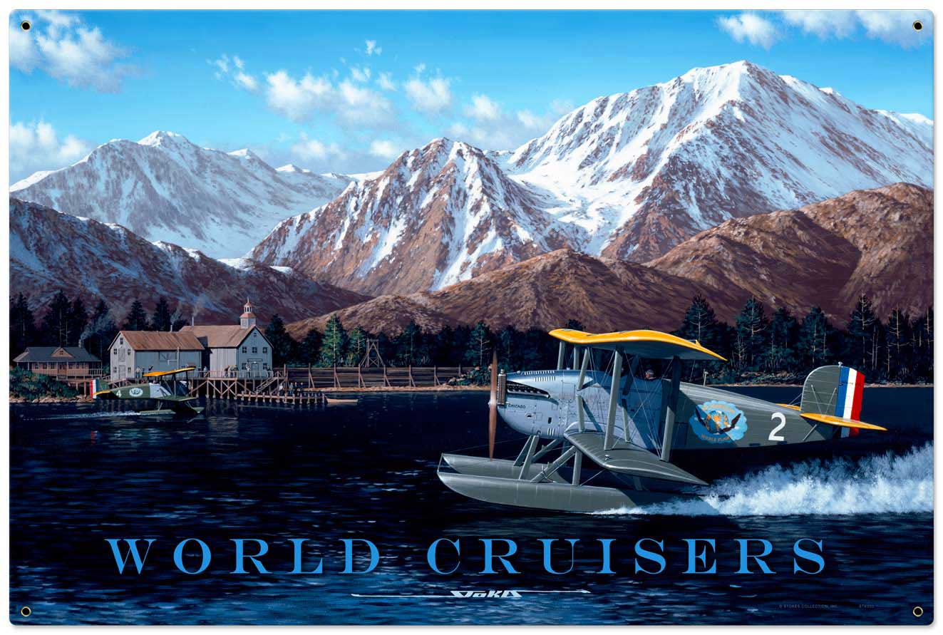 World Cruisers XL Vintage Sign, Aviation, Metal Sign, Wall Art, 36 X 24 Inches
